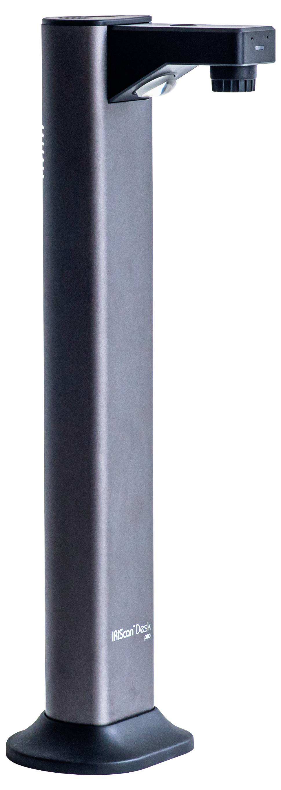 Eine hohe, schlanke, schwarze Dokumentenkamera mit einem Objektiv, das von oben herausragt, entwickelt zum Scannen und Erfassen von Dokumenten.