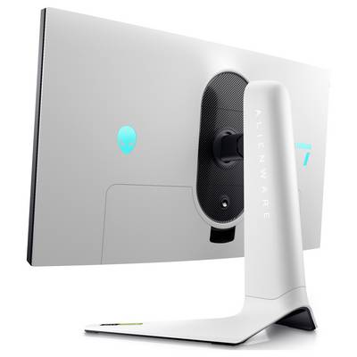 Eine Rückansicht eines Alienware-Monitors, die das charakteristische Alien-Logo und das elegante Design zeigt und seinen futuristischen und spielorientierten Stil hervorhebt.