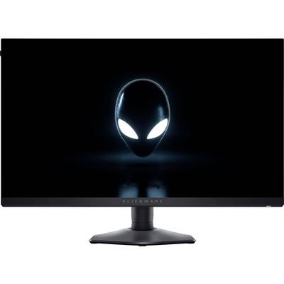 Alienware-Bildschirm, der ein leuchtendes Alien-Kopf-Logo auf einem dunklen Hintergrund zeigt.