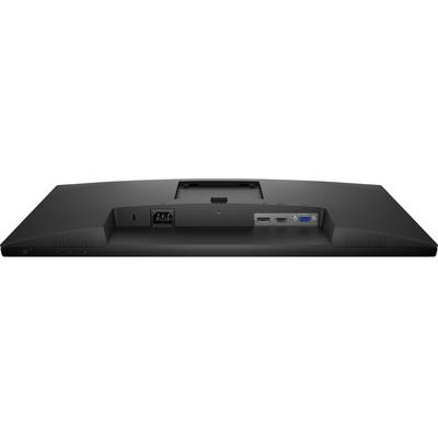 Das Bild zeigt die Rückseite eines Computermonitors mit verschiedenen Anschlüssen, darunter Stromversorgung, HDMI, USB und VGA.