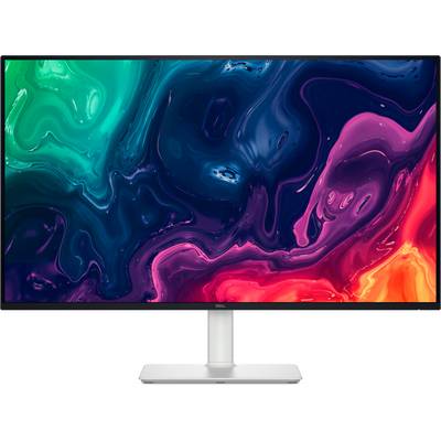 Ein Monitor zeigt abstrakte Kunst mit wirbelnden Farbtönen von Grün, Blau, Lila und Rot.