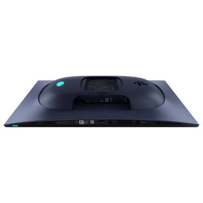 Rückansicht eines Computermonitors mit verschiedenen Anschlüssen wie HDMI und USB, konzipiert mit einem schlanken, modernen Gehäuse.