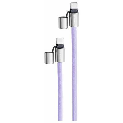 Zwei Lavendel-geflochtene Kabel mit silbernen magnetischen Anschlüssen, entwickelt für Laden und Datentransfer.