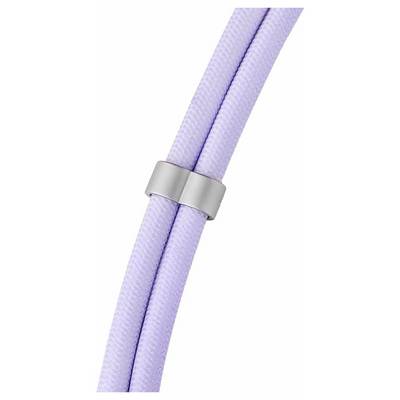 Lila geflochtene Kabel, die von einer silbernen Klammer zusammengehalten werden.