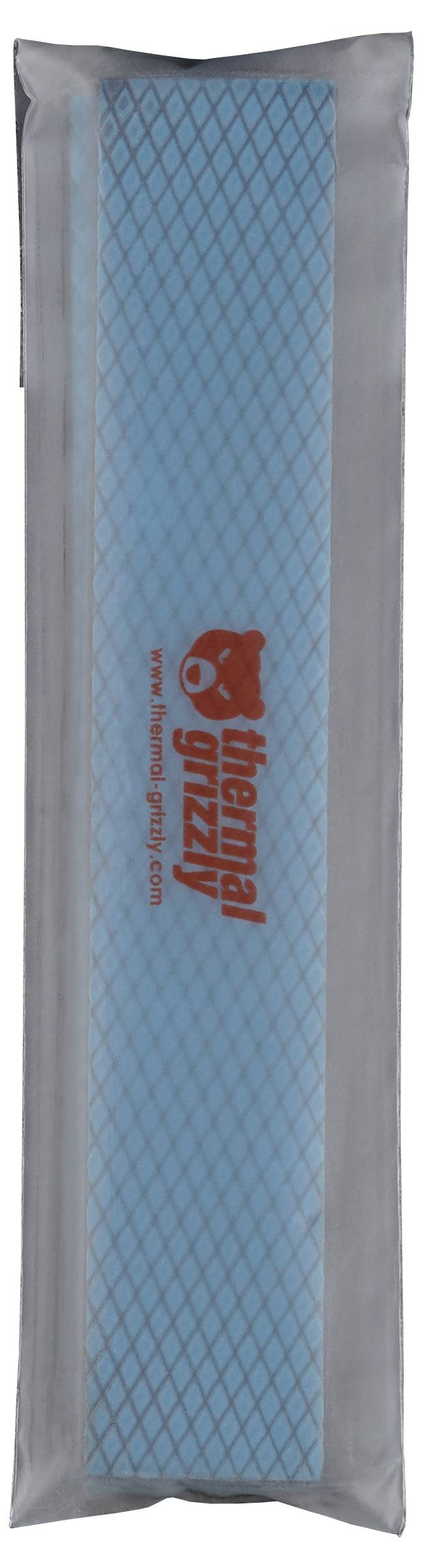 Eine blaue Wärmeleitunterlage mit rotem 'Thermal Grizzly' Logo, entwickelt zur Verbesserung der Wärmeableitung in elektronischen Geräten.