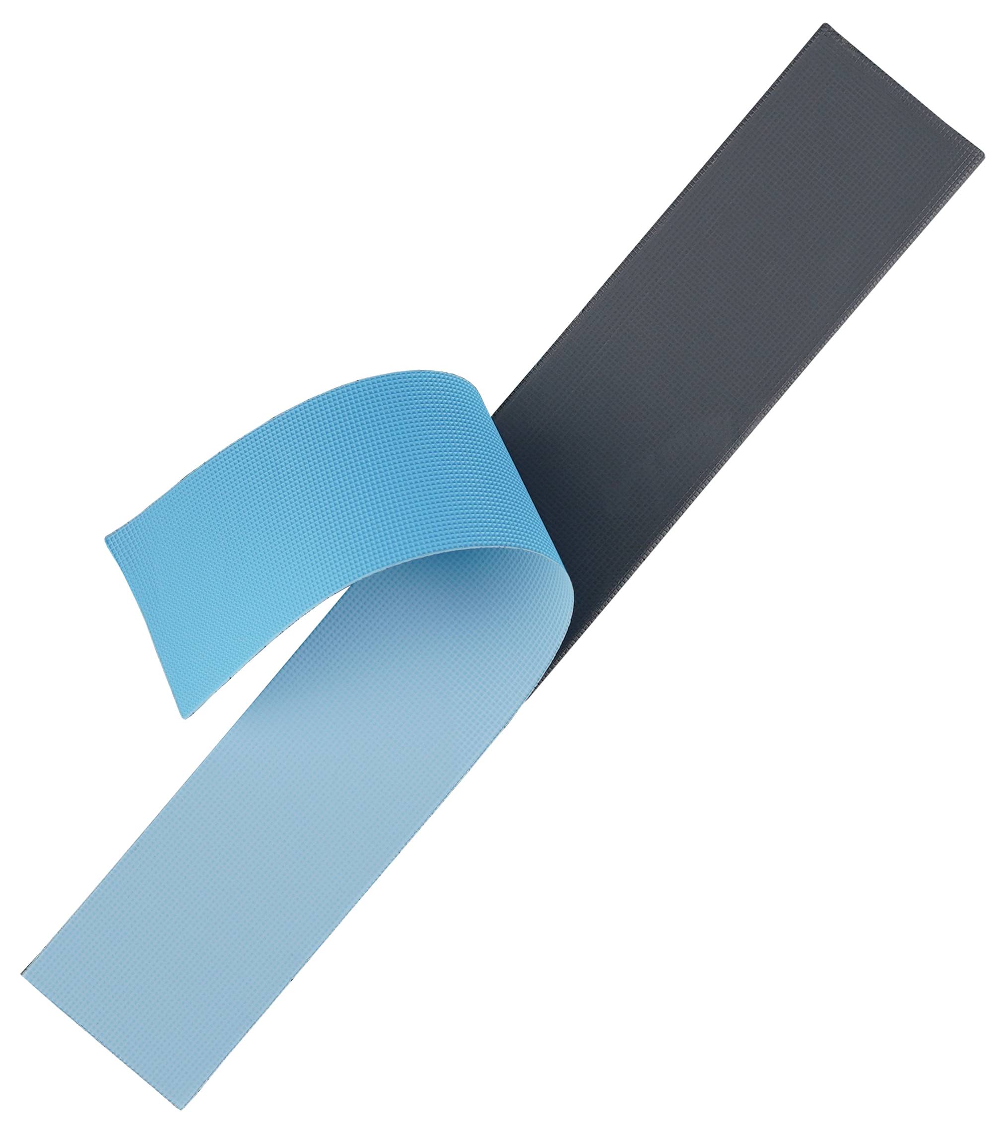 Eine blaue und schwarze Widerstandsband wird gezeigt, leicht verdreht, die häufig für Krafttraining und physiotherapeutische Übungen verwendet wird.