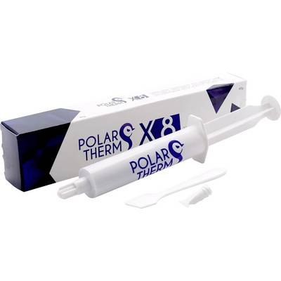Eine Schachtel und eine Spritze mit der Aufschrift "Polar Therm SX8", zusammen mit einem kleinen Spatel, was auf ein Produkt zur Kälteanwendung oder Kühlbehandlung hindeutet.