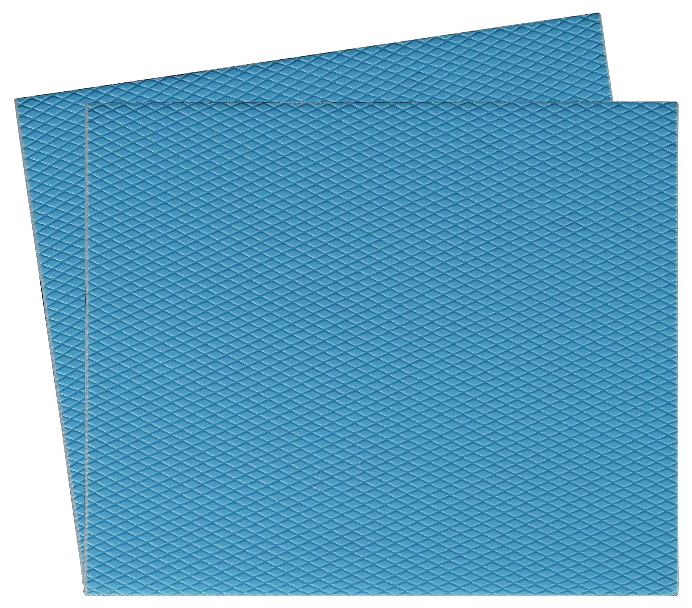 Zwei gestapelte blaue Schaumstoffplatten mit Rautenmuster.