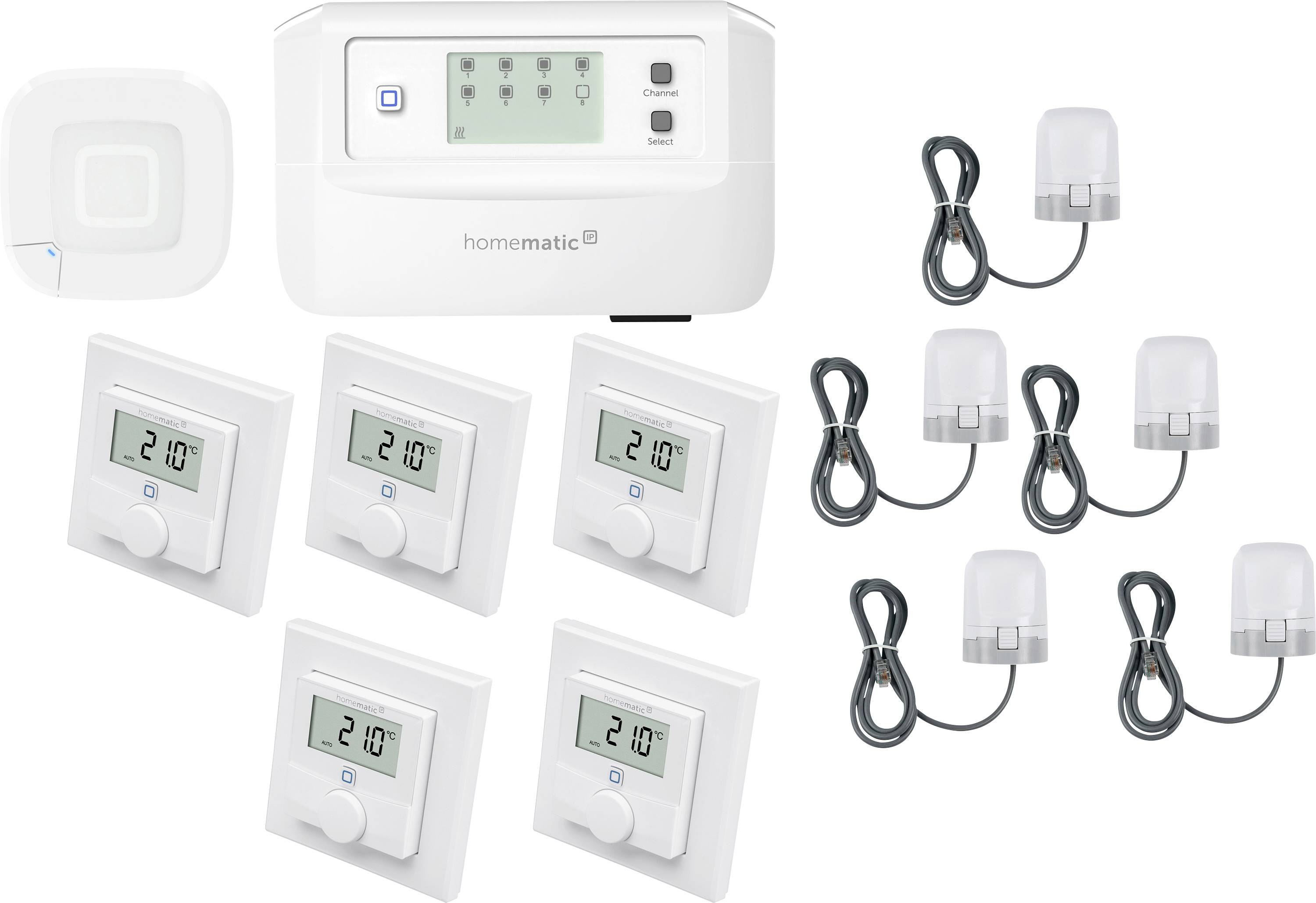 Homematic IP Starterkit Fußbodenheizung HmIP-HAP2+HmIP-FALMOT-C8+HmIP-WTH-1+HmIP-VDMOT