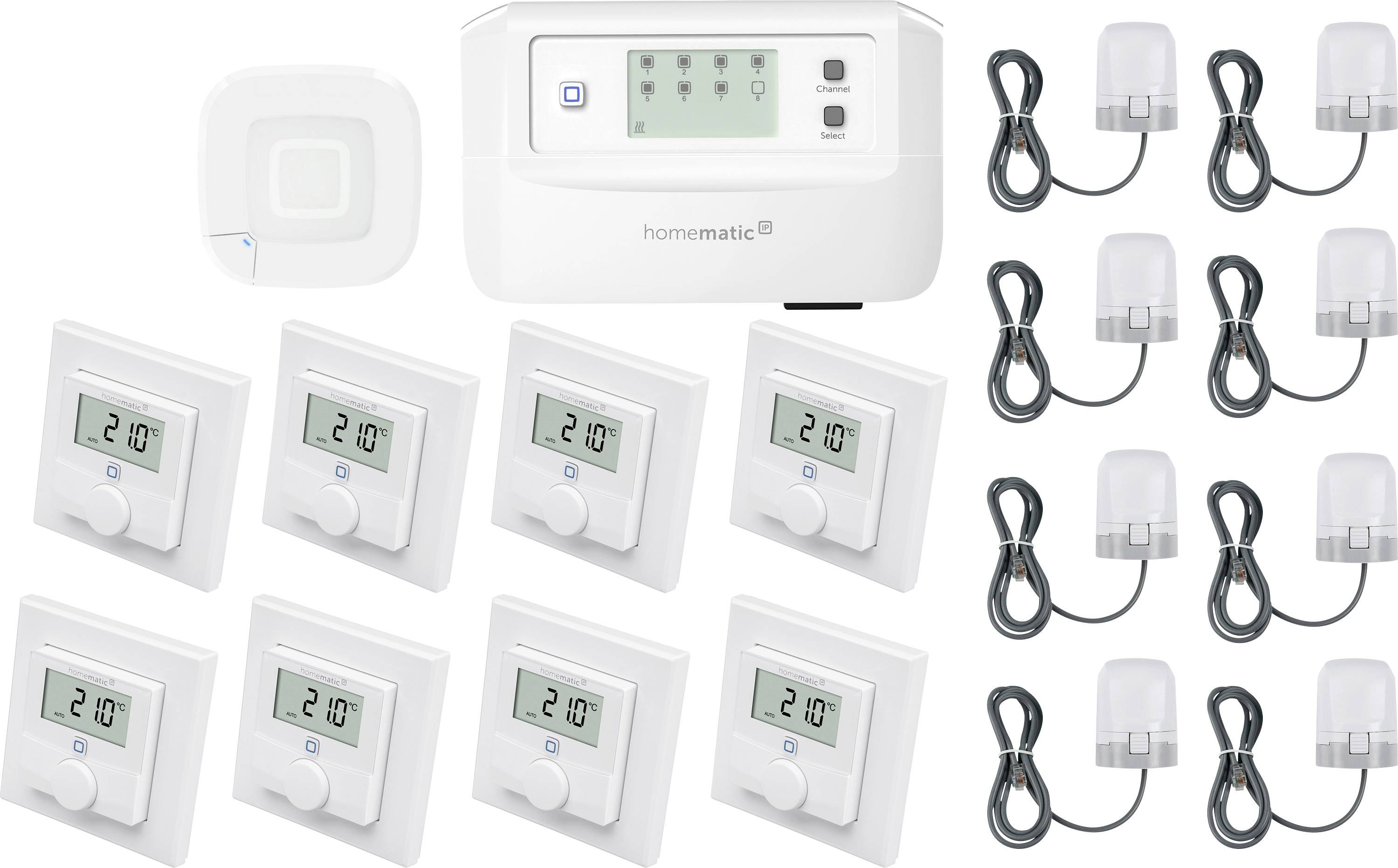 Homematic IP Starterkit Fußbodenheizung HmIP-HAP2+HmIP-FALMOT-C8+HmIP-WTH-1+HmIP-VDMOT