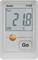 Digitales Thermometer zeigt 'Rec 21.8°C'. Batterie-Symbol und 'testo'-Markenlogo sichtbar, mit einer 'Go'-Taste darunter.