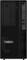Ein schwarzer Desktop-Computerturm mit einem Frontpanel aus Gitter, ausgestattet mit mehreren USB-Anschlüssen und dem 'ThinkStation'-Logo.