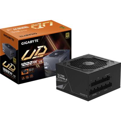 GIGABYTE UD 1000W V2 Netzteil mit seiner Verpackung. Highlights sind die '80 PLUS Gold' Effizienz und modulare Anschlüsse.