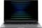 Ein Laptop mit elegantem Design, der einen dunklen Bildschirm mit horizontalen blauen und grünen Lichtstreifen zeigt und einen futuristischen Effekt erzeugt.