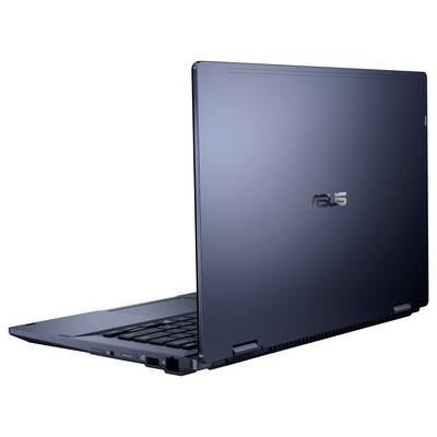 Asus Convertible-Laptop mit elegantem, metallenem Design, leicht geöffnet. Es verfügt über einen Scharnier, der es ermöglicht, zwischen Laptop- und Tablet-Modus zu wechseln.