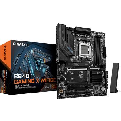 'GIGABYTE B840 GAMING X, WiFi 6E, Mainboard mit AM5-Sockel, inklusive Verpackung und Antenne.'