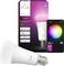 Philips Hue smarte Glühbirne mit farbigen Beleuchtungsoptionen, dargestellt auf einer Smartphone-App-Oberfläche, kompatibel mit Alexa, Apple Home und Google Home.