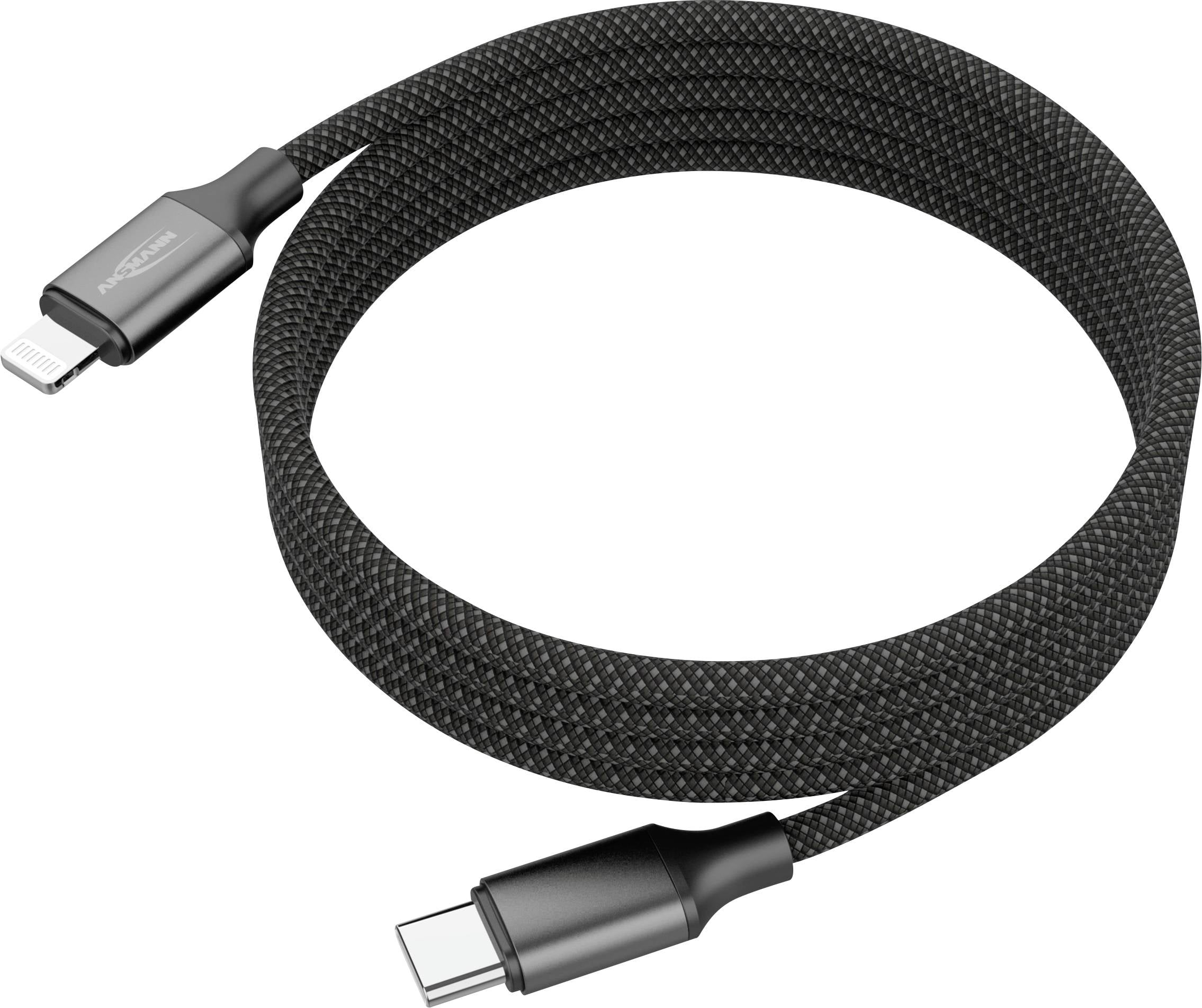 Ansmann USB-Kabel Apple Lightning Stecker, USB-C® Stecker 120 cm Schwarz Textil-Mantel 1700-0187