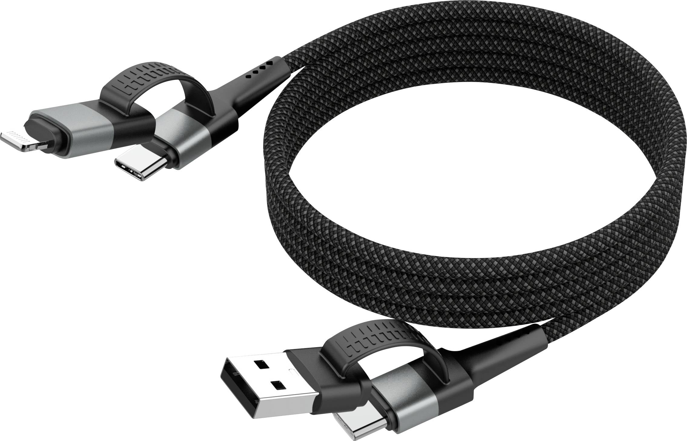 Ansmann USB-Kabel USB-A Stecker, USB-C® Stecker, Apple Lightning Stecker 120 cm Schwarz Textil-Mantel 1700-0188