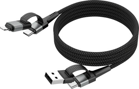 Ansmann USB-Kabel   USB-A Stecker, USB-C® Stecker, Apple Lightning Stecker 120 cm Schwarz Textil-Mantel 1700-0188