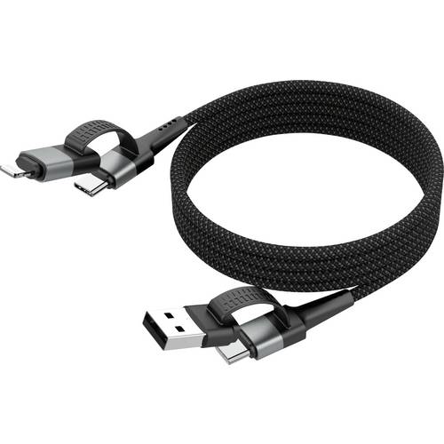 Ansmann USB-Kabel USB-A Stecker, USB-C® Stecker, Apple Lightning Stecker 120 cm Schwarz Textil-Mantel 1700-0188