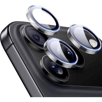 Nahaufnahme der Rückkameras eines Smartphones mit zusätzlichen Schutzlinsenabdeckungen, die auf jeder Linse angebracht werden und Schutzfunktionen demonstrieren.