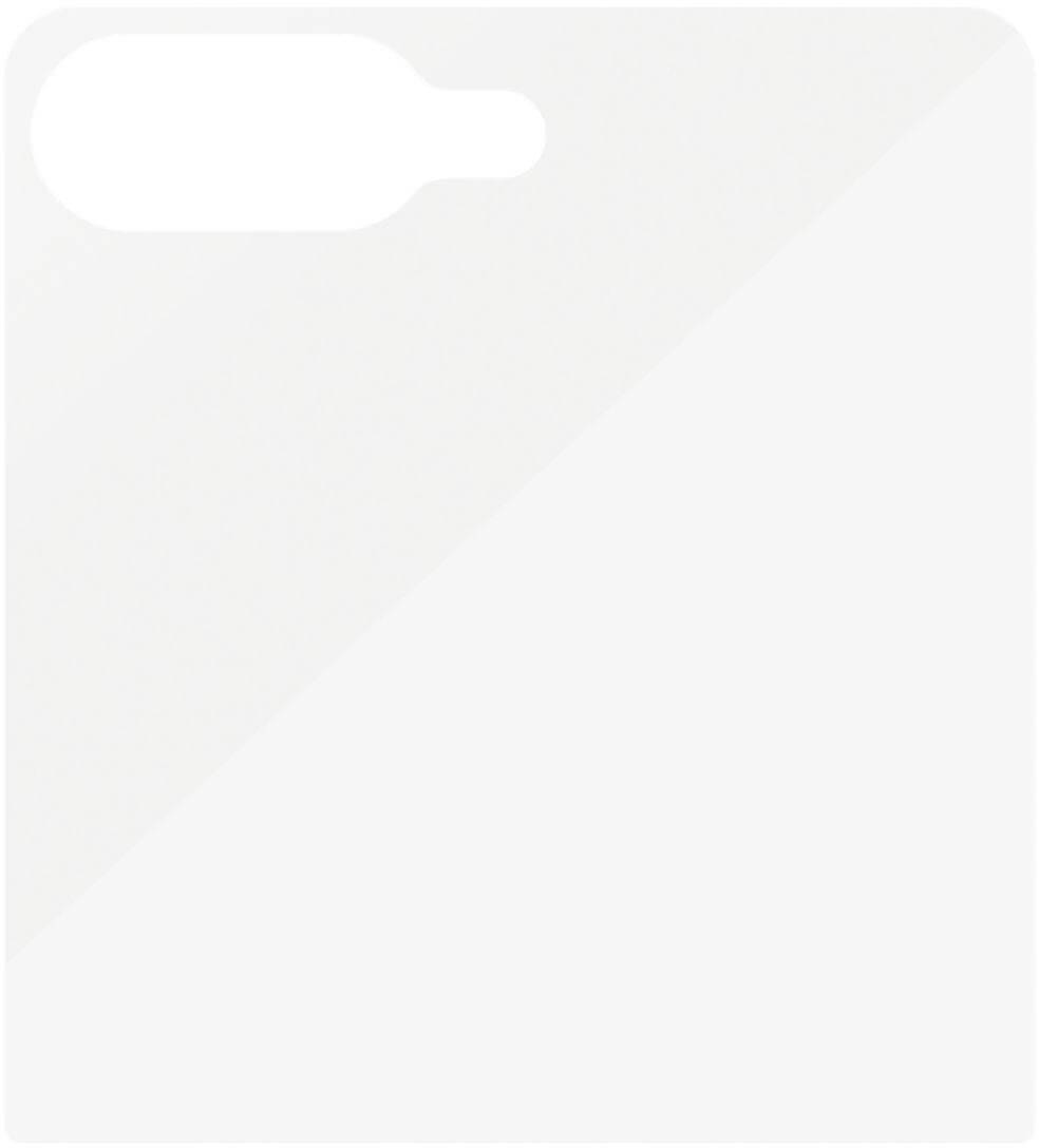 Eine leere weiße Quadratkarte mit einer abgerundeten Ecke als Ausschnitt zum Aufhängen oder Halten.