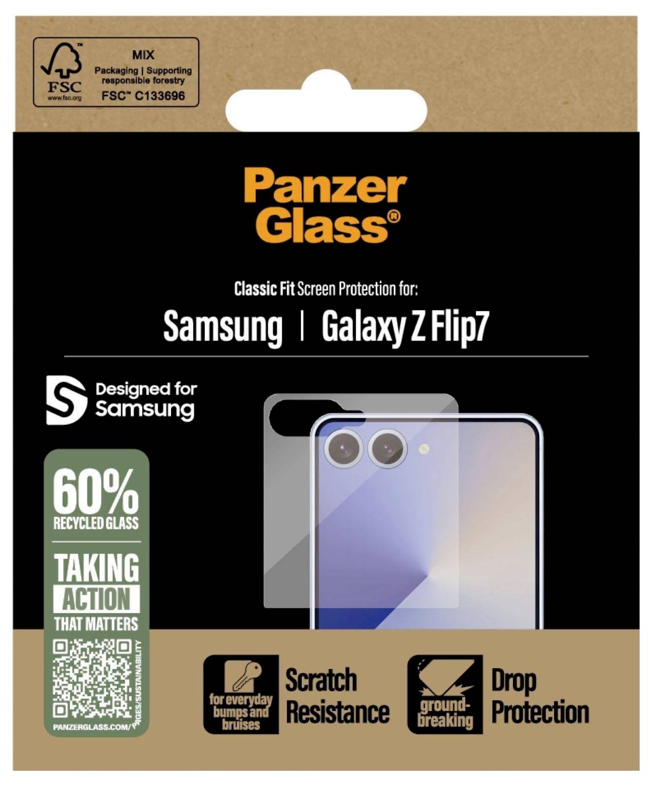 PanzerGlass Displayschutzglas Samsung Galaxy Z Flip7 1 St. kratzfest, antibakteriell, Anti-Fingerprint PG41053-3