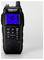 Eine schwarze tragbare Funkgerät mit einem blau beleuchteten Display, auf dem '40' und verschiedene Bedienungstasten wie Modus, Scan und Lautstärke zu sehen sind.