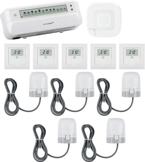 Homematic IP  Starterkit Fußbodenheizung, Access Point, Stellantrieb, Wandthermostat   HmIP-HAP2+HmIP-FALMOT-C12+HmIP-VDMOT+HmIP-WTH-1