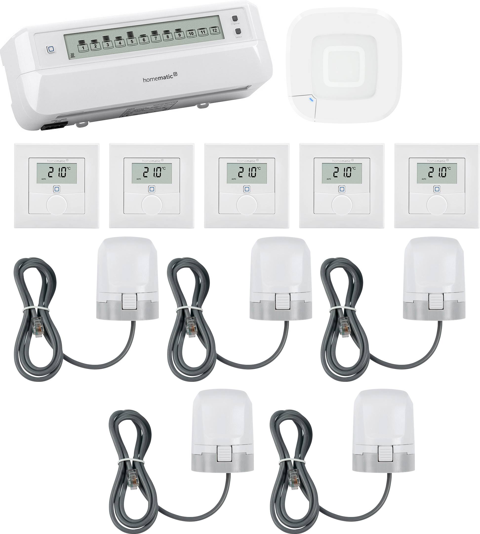 Homematic IP Starterkit Fußbodenheizung, Access Point, Stellantrieb, Wandthermostat HmIP-HAP2+HmIP-FALMOT-C12+HmIP-VDMOT...