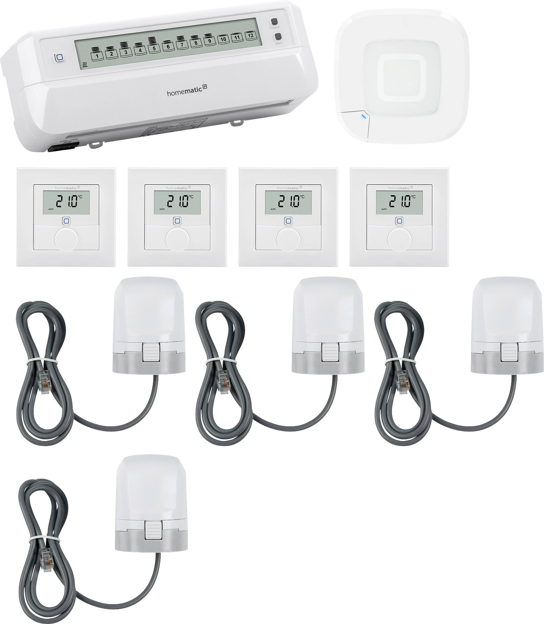 Homematic IP Starterkit Fußbodenheizung, Access Point, Stellantrieb, Wandthermostat HmIP-HAP2+HmIP-WTH-1+HmIP-VDMOT+HmIP...