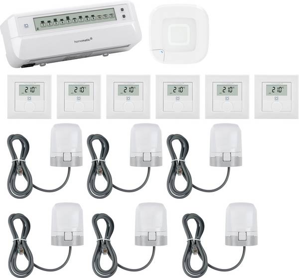 Homematic IP  Starterkit Fußbodenheizung, Access Point, Stellantrieb, Wandthermostat   HmIP-HAP2+HmIP-WTH-1+HmIP-VDMOT+HmIP-FALMOT-C12 - 6er Set