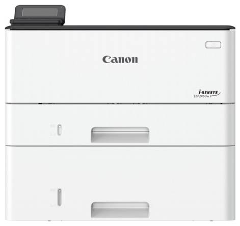 Weißer Canon i-SENSYS-Drucker, Modell LBP236dw, mit kompaktem Design, Papierfach vorne und Bedienfeld oben.