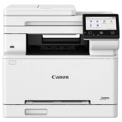 Ein Multifunktions-Canon-Drucker mit verschiedenen Optionen, die auf seinem Touchscreen angezeigt werden, geeignet für Büro oder Heimgebrauch.