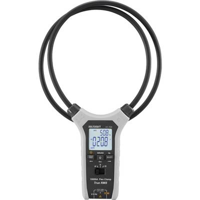 Ein digitales Multimeter mit einer großen flexiblen Klemme, das Messungen auf seinem Bildschirm anzeigt.