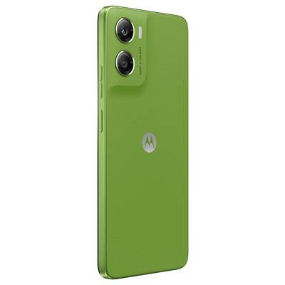Ein marineblaues Smartphone mit zwei rückwärtigen Kameras und einer strukturierten Rückseite, mit dem Motorola-Logo in der Mitte.