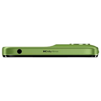 Oberkante eines grünen Smartphones mit dem Text „Dolby Atmos".