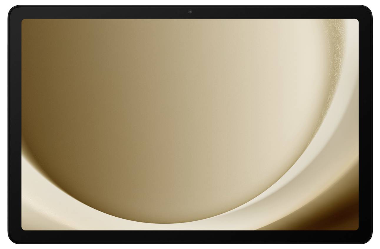 Ein Tablet, das ein abstraktes beiges und cremefarbenes kreisförmiges Design zeigt, höchstwahrscheinlich eine dekorative Hintergrundfläche oder einen Bildschirmschoner.