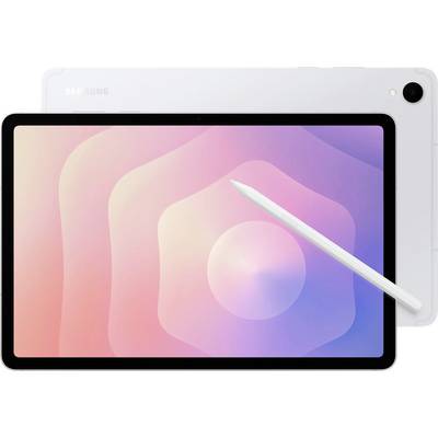 Ein Tablet mit einem Stylus davor, das einen Hintergrund mit einem Verlauf von Rosa nach Lila zeigt. Der Markenname 'Samsung' ist auf der Rückseite sichtbar.