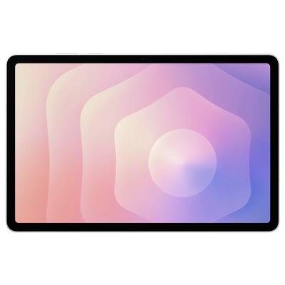 Ein Tablet-Bildschirm, der einen weichen Verlauf mit geschichteten, konzentrischen Formen in pastellrosa und -lila Farbtönen zeigt.