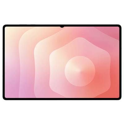 Ein digitales Tablet mit einem abstrakten, rosa Wellenmuster und konzentrischen Formen auf dem Bildschirm.