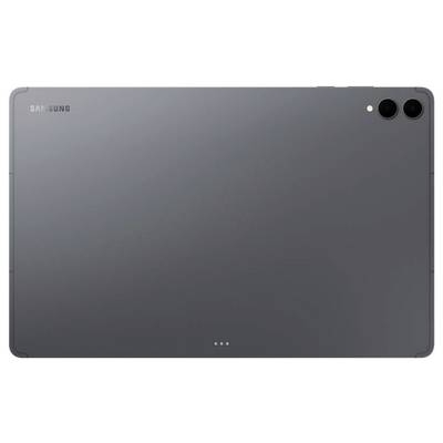 Ein schlankes, dünnes schwarzes Tablet, das die Rückseite zeigt, mit zwei Rückkameras und dem Markenlogo oben links.