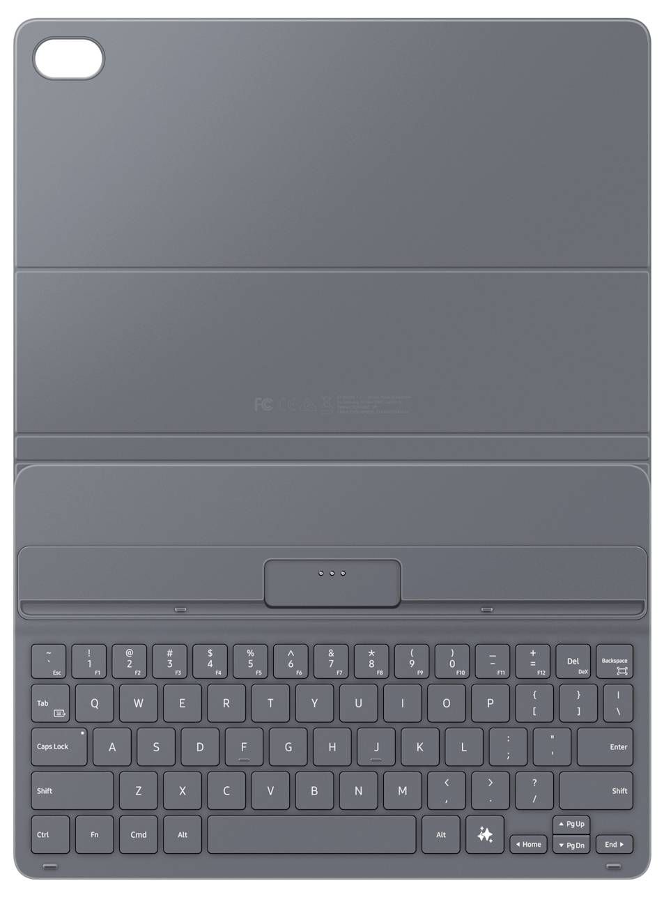 Ein schwarzes Tastaturgehäuse für ein Tablet, ausgestattet mit einem QWERTZ-Layout und speziellen Funktionstasten, entwickelt für einfaches Tippen und Tabletschutz.