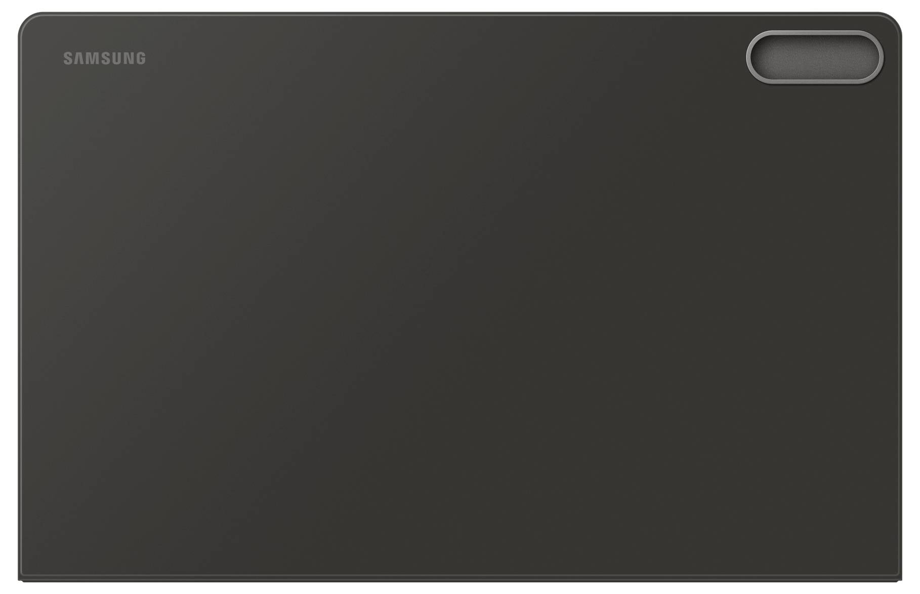 Schneidebrett von Samsung mit schwarzer Beschichtung und einem Griffschlitz in der oberen rechten Ecke.