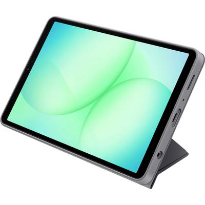 Ein Tablet mit einem grün leuchtenden Bildschirm, aufrecht auf einem Ständer präsentiert, das ein abstraktes Design zeigt.