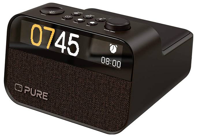 Pure Moment Charge Radiowecker Ambiente Licht, kabelloses Laden Kaffeeschwarz