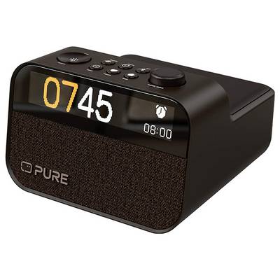 Eine schwarze digitale Wecker mit leuchtenden Ziffern, die '07:45' anzeigen, und einem Alarm-Symbol neben '08:00'. Die Bedienelemente befinden sich auf der Oberseite.