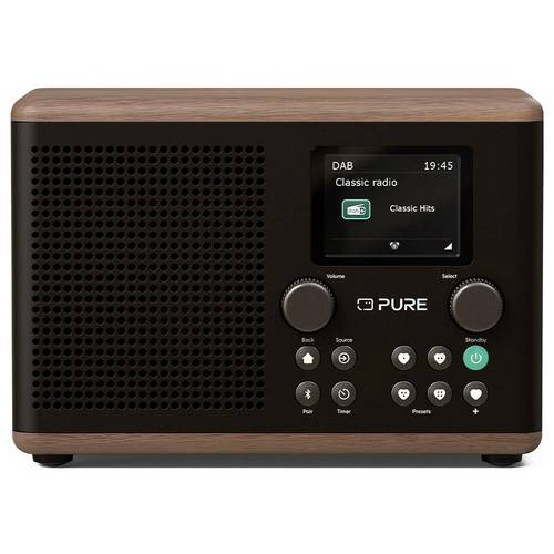 Pure Classic H4 Coffee Black/Walnut EU/UK Tischradio DAB+, FM Bluetooth®, AUX Weckfunktion Schwarz, Holz