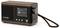 Ein kompaktes Holz-Digitalradio mit der Anzeige "Classic radio" auf dem Display, ausgestattet mit einem Handgelenkband, verschiedenen Tasten und einem Abstimmungsregler.